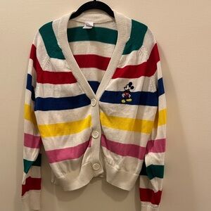 Disney 100 Mickey Mouse Striped Cardigan Sweater with Embroidered Character